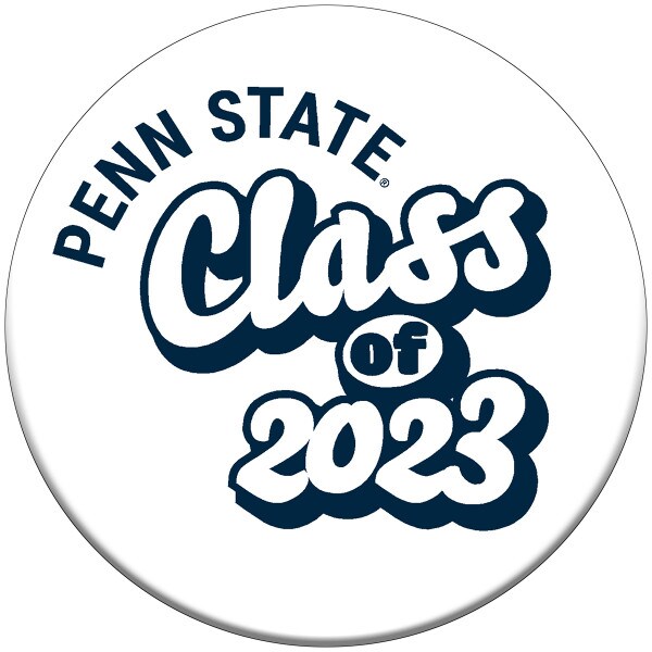 round white button with navy Penn State Class of 2023
